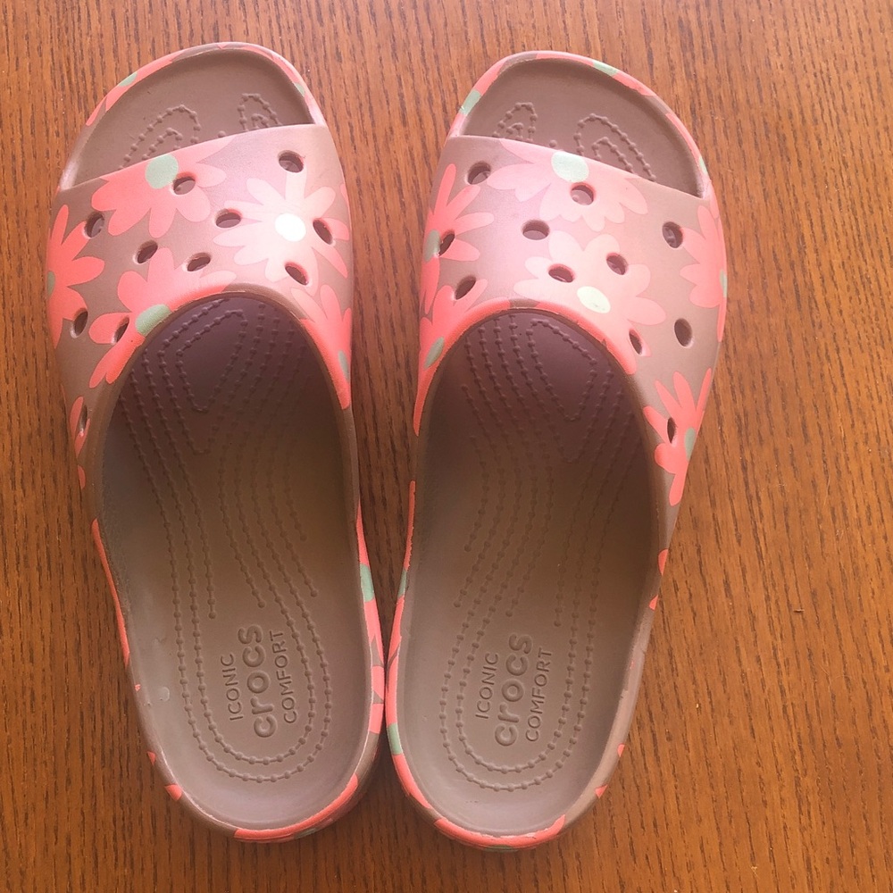 CROCS Kids Floral Sandals - Coral and Beige